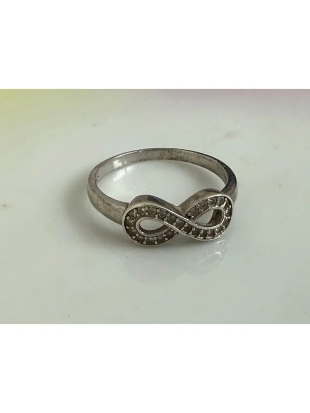 Vintage 90s 925 Silver Infinity RIng Clear Spinel Stones Size 8 3/4 - Picture 10 of 10